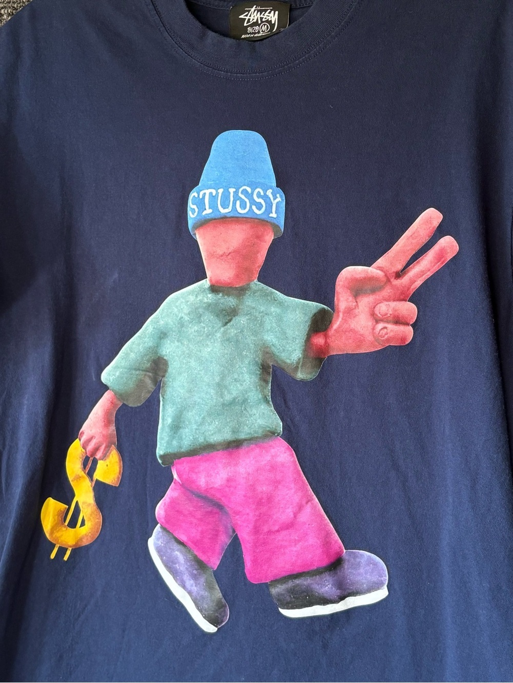 Vintage Y2K Stussy Peace & Prosperity Navy Blue T-Shirt Men’s Medium EUC - Picture 2 of 6